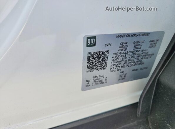 KL77LHEP1SC045036 2025 CHEVROLET TRAX White VIN კოდის სტიკერის ხედი