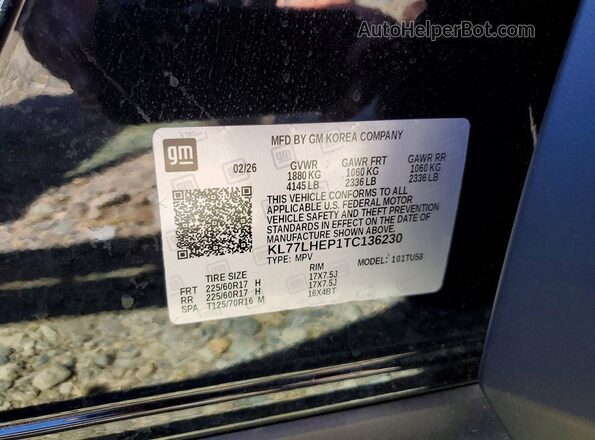 KL77LHEP1TC136230 2026 CHEVROLET TRAX Черный Вид наклейки с VIN-кодом