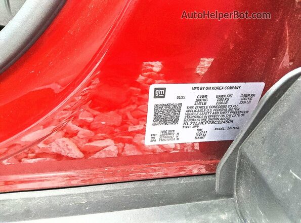 KL77LHEP2SC224508 2025 CHEVROLET TRAX Red VIN sticker view