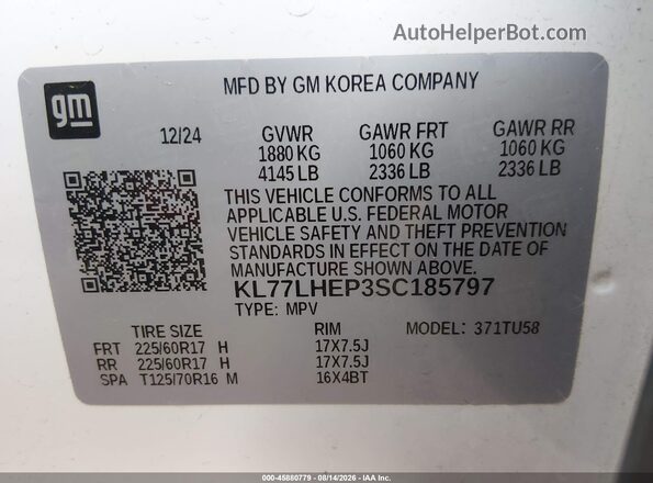 KL77LHEP3SC185797 2025 CHEVROLET TRAX White Вид підкапотного простору