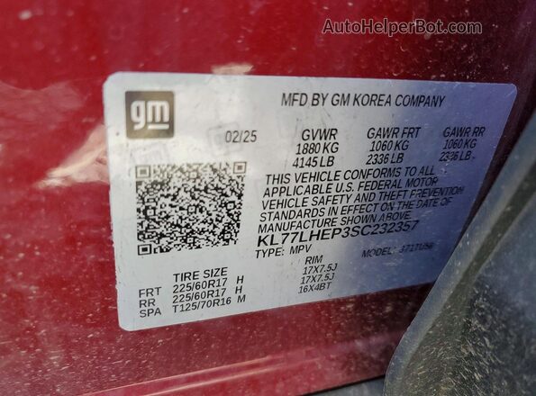 KL77LHEP3SC232357 2025 CHEVROLET TRAX Maroon 