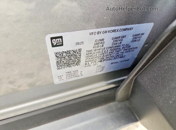 KL77LHEP3SC307462 2025 CHEVROLET TRAX Gray VIN sticker view