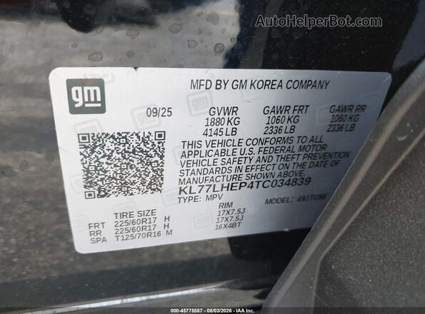 KL77LHEP4TC034839 2026 CHEVROLET TRAX Black Շարժիչի բաժամունքի տեսք