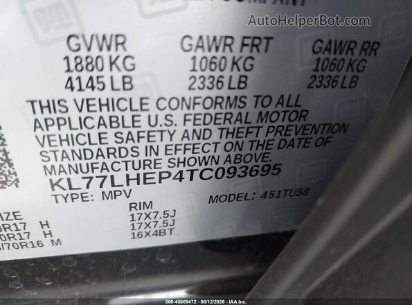 KL77LHEP4TC093695 2026 CHEVROLET TRAX Black Շարժիչի բաժամունքի տեսք
