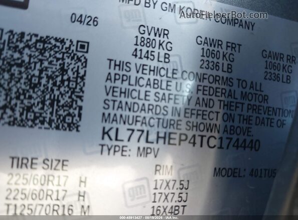 KL77LHEP4TC174440 2026 CHEVROLET TRAX Gray ძრავის განყოფილების ხედი