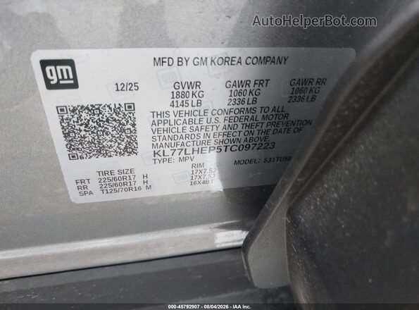 KL77LHEP5TC097223 2026 CHEVROLET TRAX Gray Շարժիչի բաժամունքի տեսք