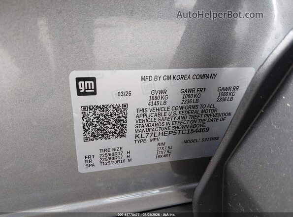 KL77LHEP5TC154469 2026 CHEVROLET TRAX Gray Вид підкапотного простору