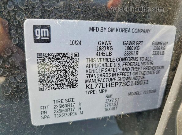 KL77LHEP7SC149031 2025 CHEVROLET TRAX Black Vista de la etiqueta del VIN