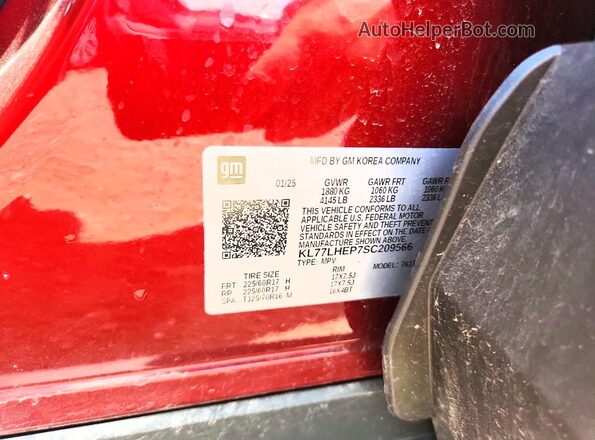 KL77LHEP7SC209566 2025 CHEVROLET TRAX Burgundy VIN sticker view