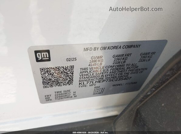 KL77LHEP7SC235407 2025 CHEVROLET TRAX White Вид підкапотного простору