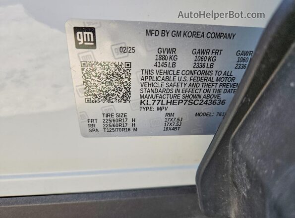 KL77LHEP7SC243636 2025 CHEVROLET TRAX White ძრავის განყოფილების ხედი
