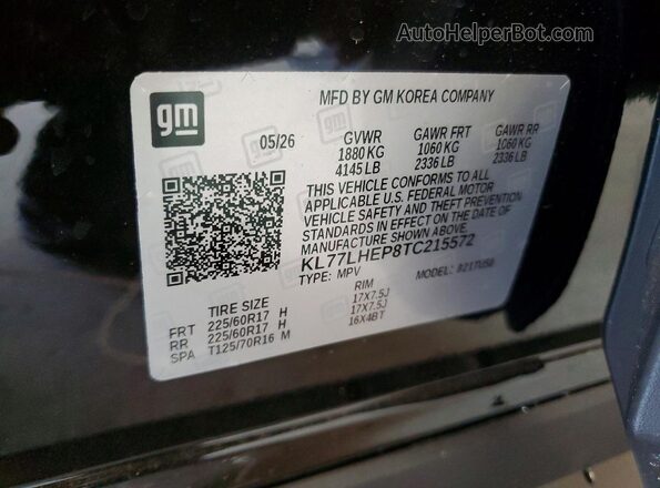KL77LHEP8TC215572 2026 CHEVROLET TRAX Black Панорамний вид салону 360°