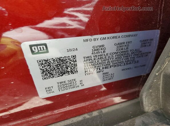 KL77LHEP9SC154733 2025 CHEVROLET TRAX Burgundy Engine compartment view