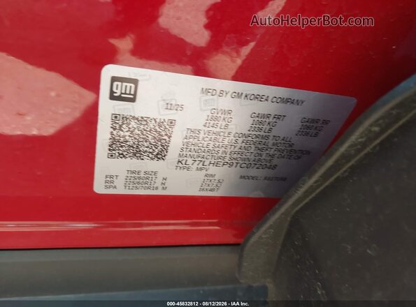 KL77LHEP9TC072048 2026 CHEVROLET TRAX Red ძრავის განყოფილების ხედი