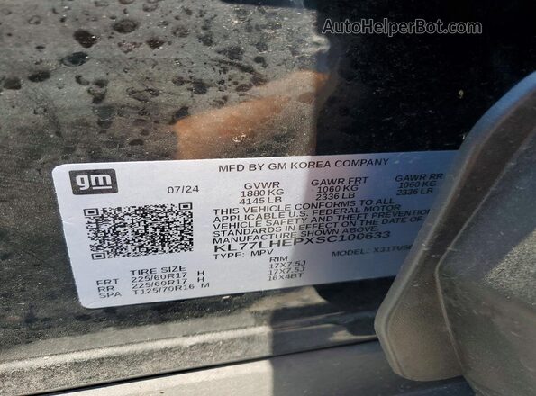 KL77LHEPXSC100633 2025 CHEVROLET TRAX Black Vista de la etiqueta del VIN