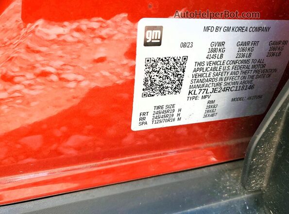 KL77LJE24RC118146 2024 CHEVROLET TRAX Красный Вид подкапотного пространства