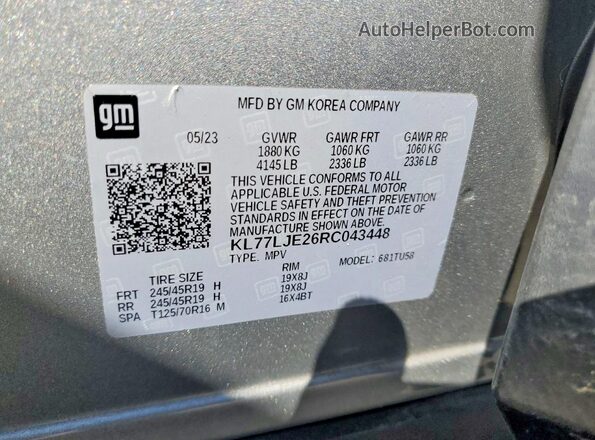 KL77LJE26RC043448 2024 CHEVROLET TRAX Black Vista interior de 360 grados