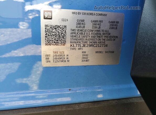 KL77LJE29RC212734 2024 CHEVROLET TRAX Blue Vista interior de 360 grados