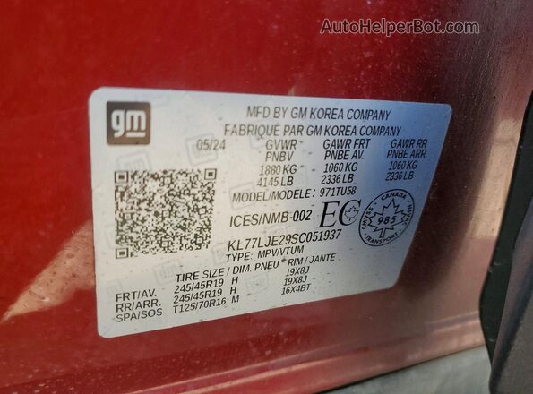KL77LJE29SC051937 2025 CHEVROLET TRAX Red Vista interior de 360 grados