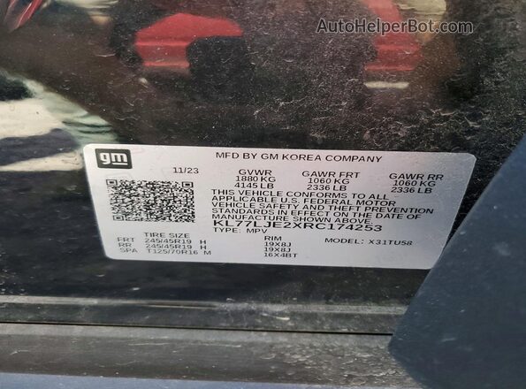 KL77LJE2XRC174253 2024 CHEVROLET TRAX Black Vista de la etiqueta del VIN