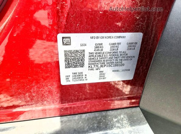 KL77LJEP1SC188320 2025 CHEVROLET TRAX Красный Вид наклейки с VIN-кодом