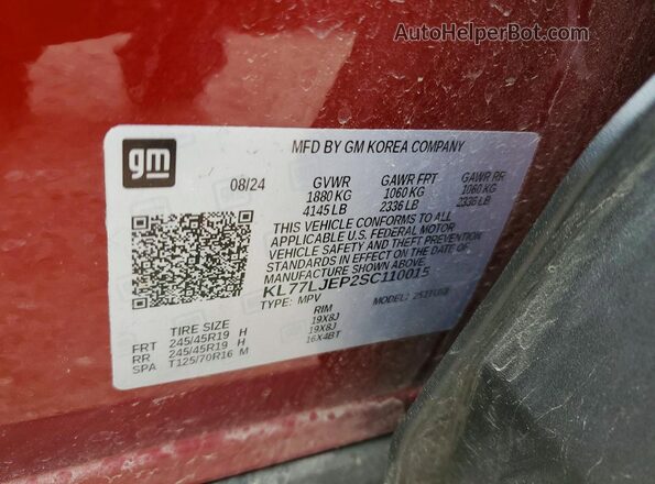 KL77LJEP2SC110015 2025 CHEVROLET TRAX Темно-бордовый Вид наклейки с VIN-кодом