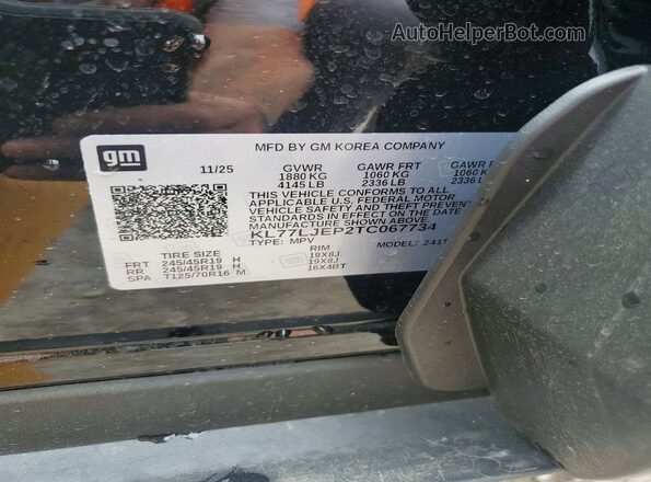 KL77LJEP2TC067734 2026 CHEVROLET TRAX Black Vista de la etiqueta del VIN