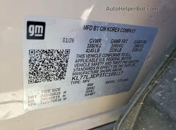 KL77LJEP3TC109117 2026 CHEVROLET TRAX Желто-коричневый Вид наклейки с VIN-кодом