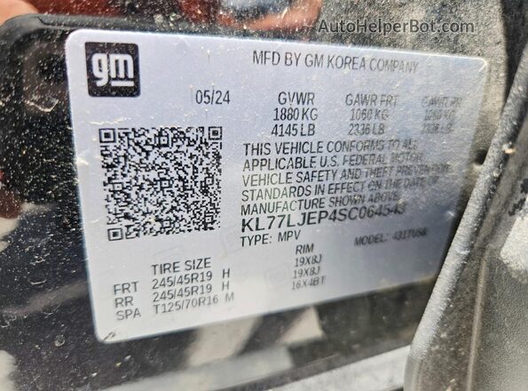 KL77LJEP4SC064543 2025 CHEVROLET TRAX Черный Вид наклейки с VIN-кодом
