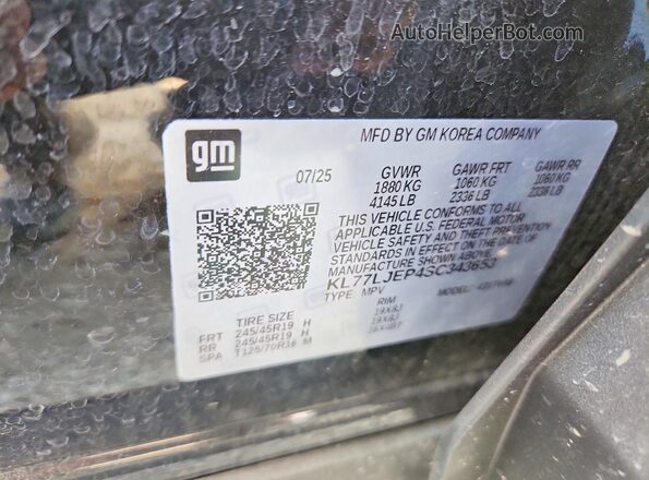 KL77LJEP4SC343653 2025 CHEVROLET TRAX Charcoal Vista de la etiqueta del VIN