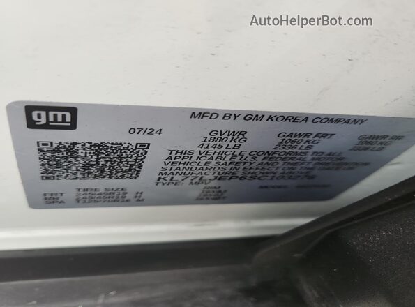 KL77LJEP6SC103276 2025 CHEVROLET TRAX White Vista de la etiqueta del VIN