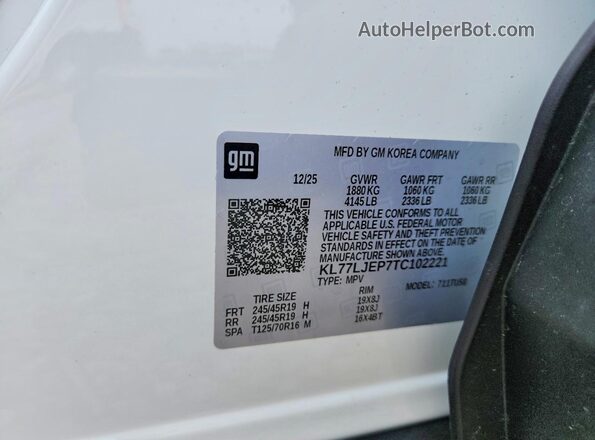 KL77LJEP7TC102221 2026 CHEVROLET TRAX Silver Вид наклейки з VIN-кодом