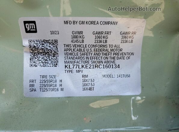 KL77LKE21RC160134 2024 CHEVROLET TRAX Green Vista del compartimento del motor