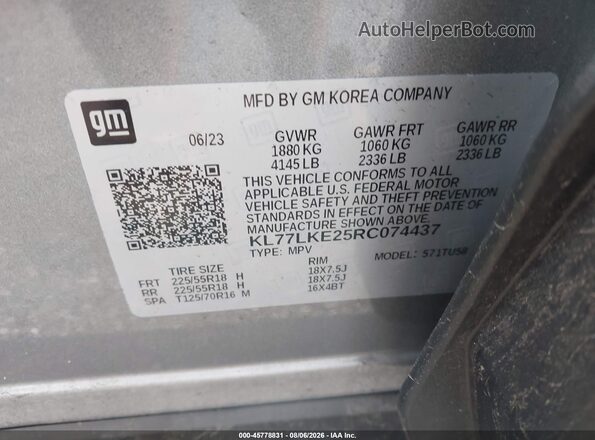 KL77LKE25RC074437 2024 CHEVROLET TRAX Gray Engine compartment view