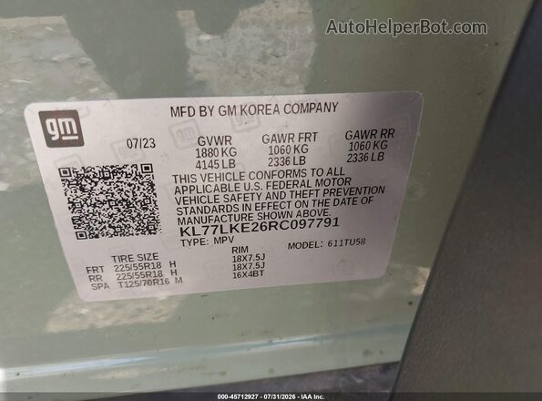 KL77LKE26RC097791 2024 CHEVROLET TRAX Зеленый Вид подкапотного пространства