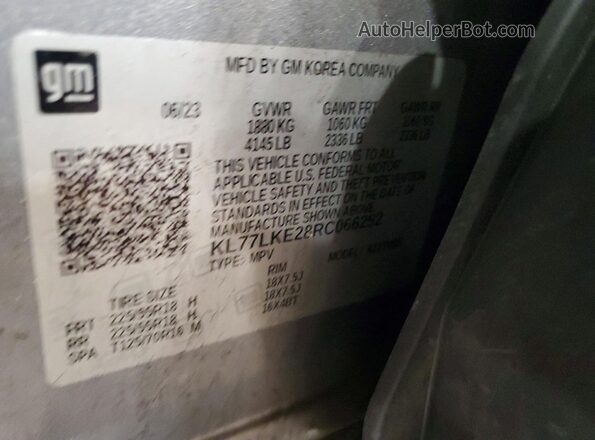 KL77LKE28RC066252 2024 CHEVROLET TRAX Gray Widok wnętrza 360 stopni