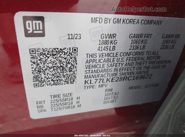 KL77LKE28RC169672 2024 CHEVROLET TRAX Red Engine compartment view