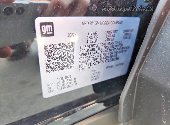 KL77LKEP0TC166056 2026 CHEVROLET TRAX Black VIN sticker view