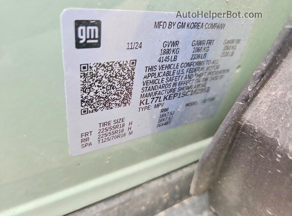 KL77LKEP1SC162953 2025 CHEVROLET TRAX Green VIN sticker view