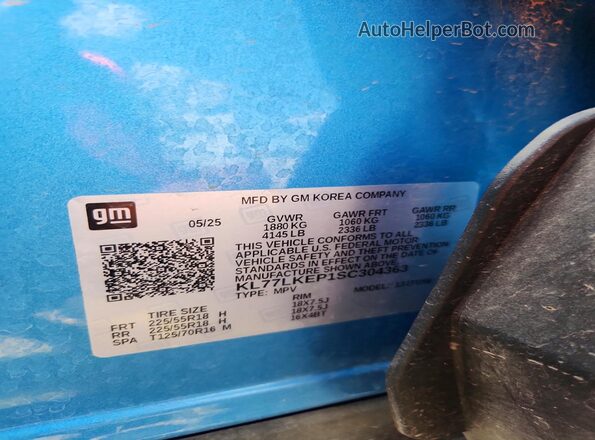 KL77LKEP1SC304363 2025 CHEVROLET TRAX Blue 