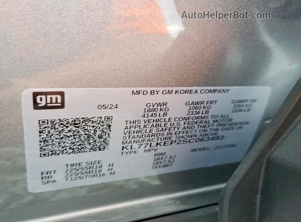 KL77LKEP2SC063493 2025 CHEVROLET TRAX Silver Vista de la etiqueta del VIN