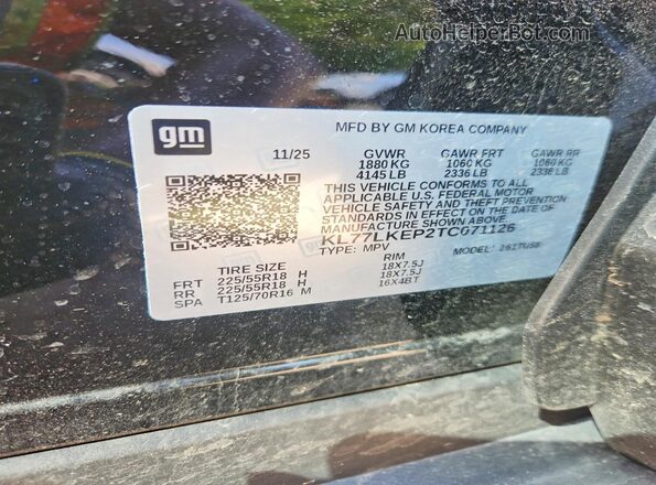 KL77LKEP2TC071126 2026 CHEVROLET TRAX Black VIN կոդի պիտակի տեսք