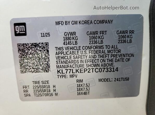 KL77LKEP2TC073314 2026 CHEVROLET TRAX White Շարժիչի բաժամունքի տեսք