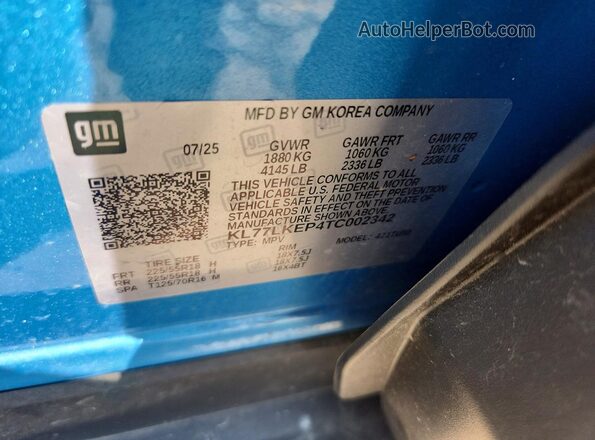 KL77LKEP4TC002342 2026 CHEVROLET TRAX Blue Вид підкапотного простору
