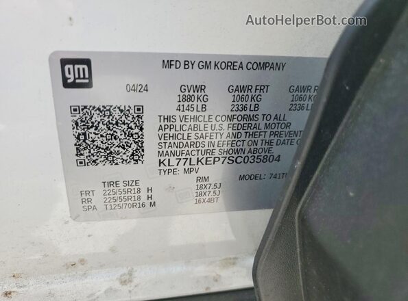 KL77LKEP7SC035804 2025 CHEVROLET TRAX White Вид підкапотного простору