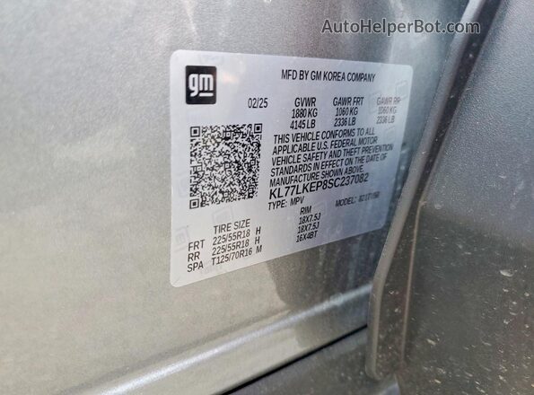KL77LKEP8SC237082 2025 CHEVROLET TRAX Silver VIN sticker view