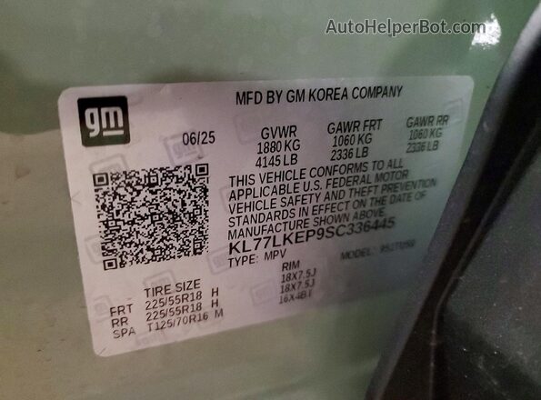 KL77LKEP9SC336445 2025 CHEVROLET TRAX Green VIN sticker view