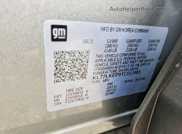 KL77LKEP9TC013465 2026 CHEVROLET TRAX Silver VIN կոդի պիտակի տեսք