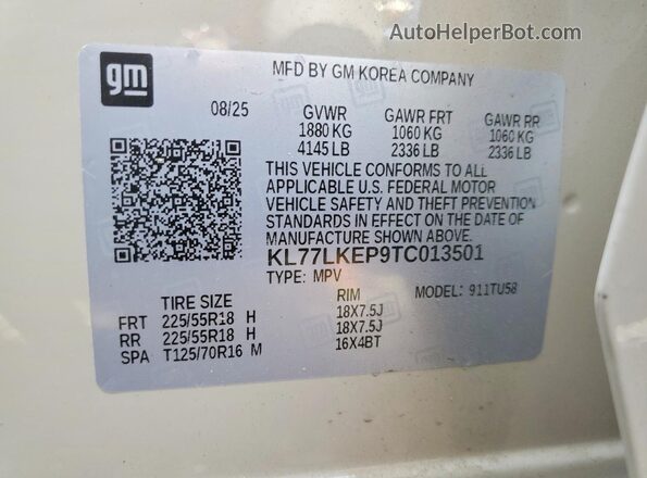 KL77LKEP9TC013501 2026 CHEVROLET TRAX Cream Вид наклейки з VIN-кодом