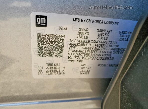 KL77LKEP9TC029519 2026 CHEVROLET TRAX Silver VIN sticker view